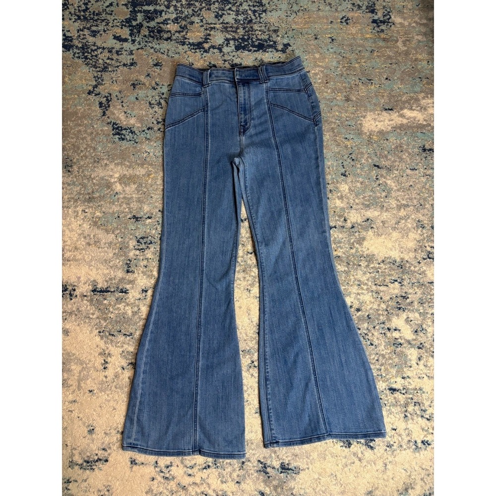 Express Women's Bell Flare Jeans Size 4 Short Super High Rise Stretch Denim